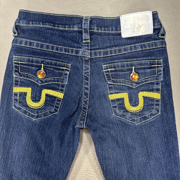 True Religion‎ Jeans Womens Sz 26x28 Blue Low American Cowgirl Preppy Dark Denim - Picture 7 of 14